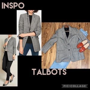 Talbots black white houndstooth blazer suit jacket size 12 / l